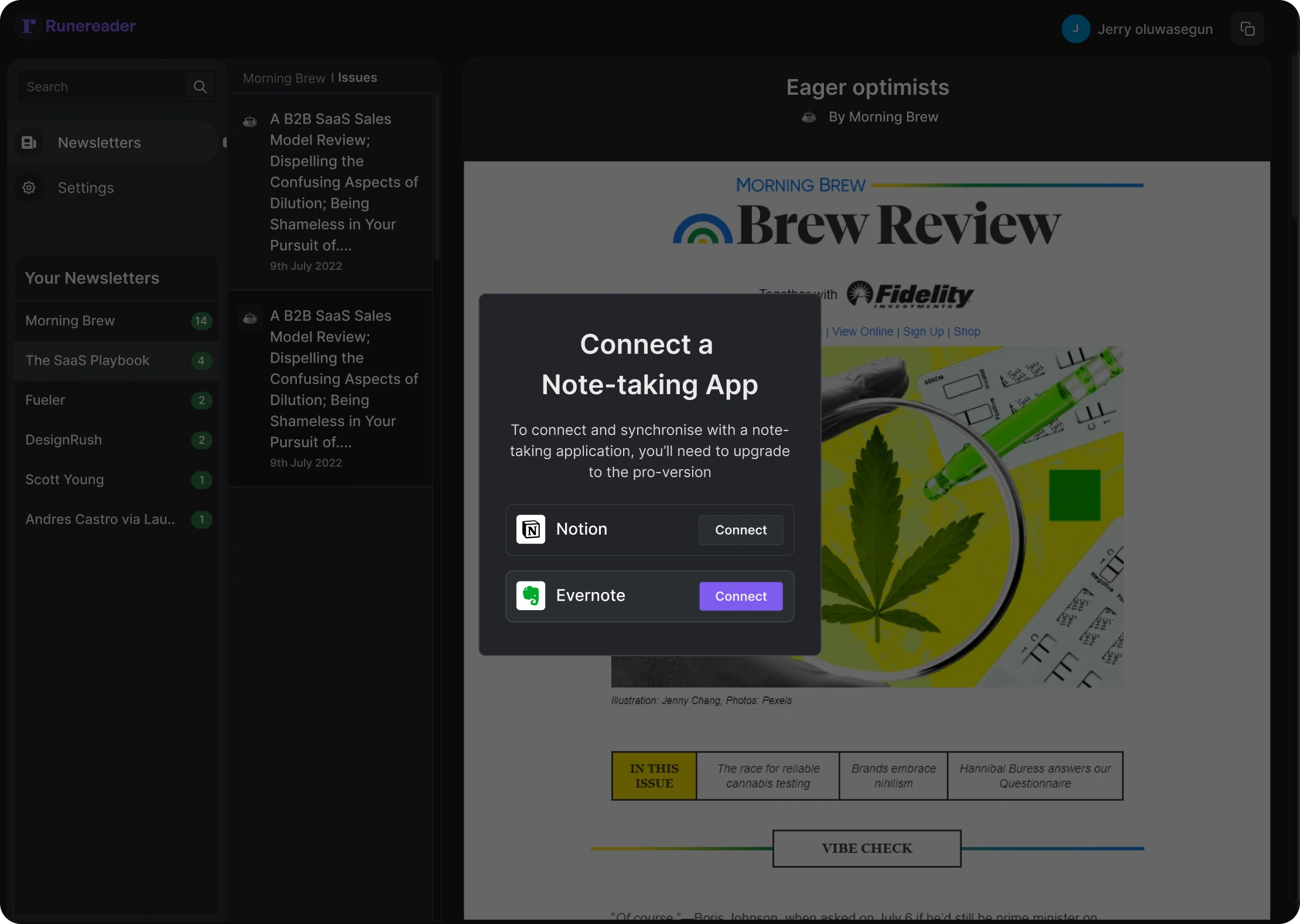 Connect a note-taking app prompt