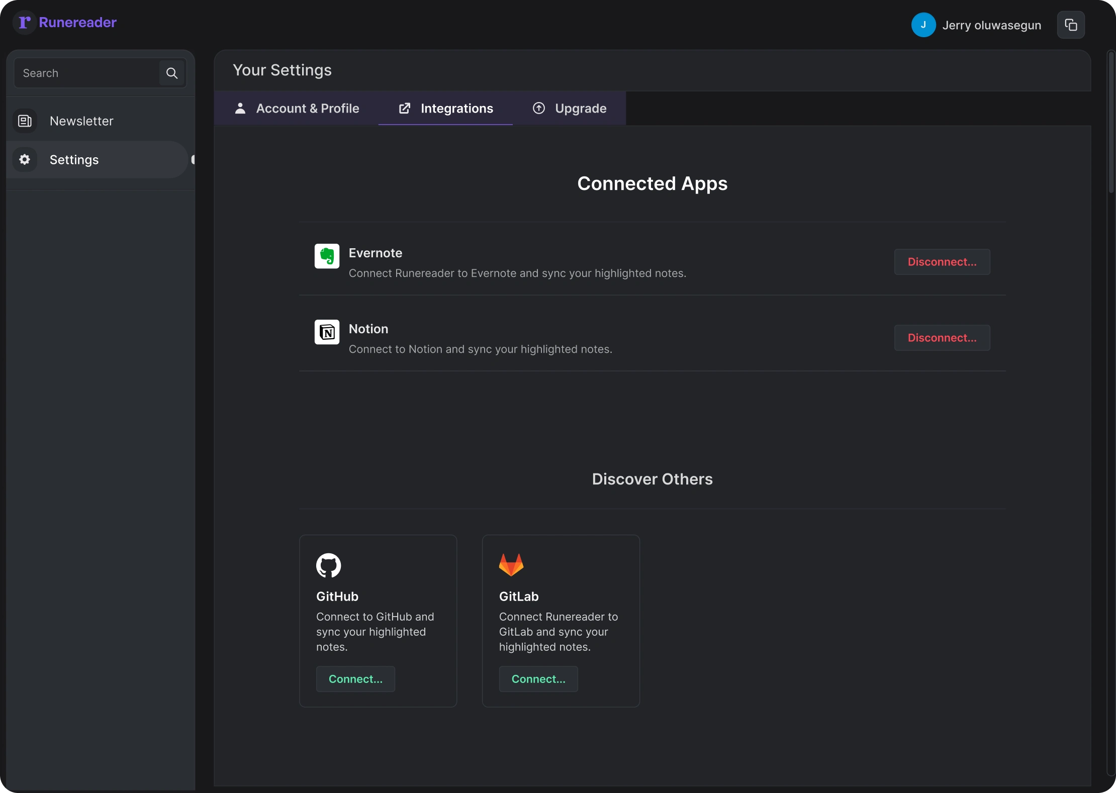 Connected apps: Evernote and Notion
